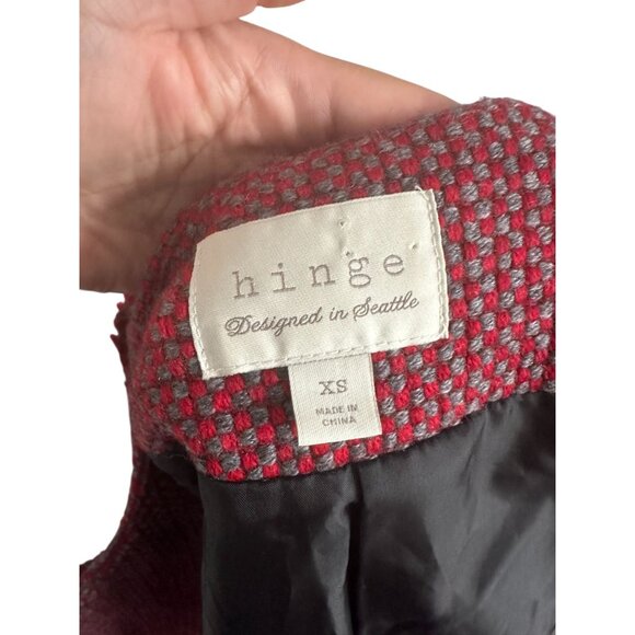 HINGE Red Gray Wool Blend Blazer Jacket Size XS (0/2) - Picture 9 of 9